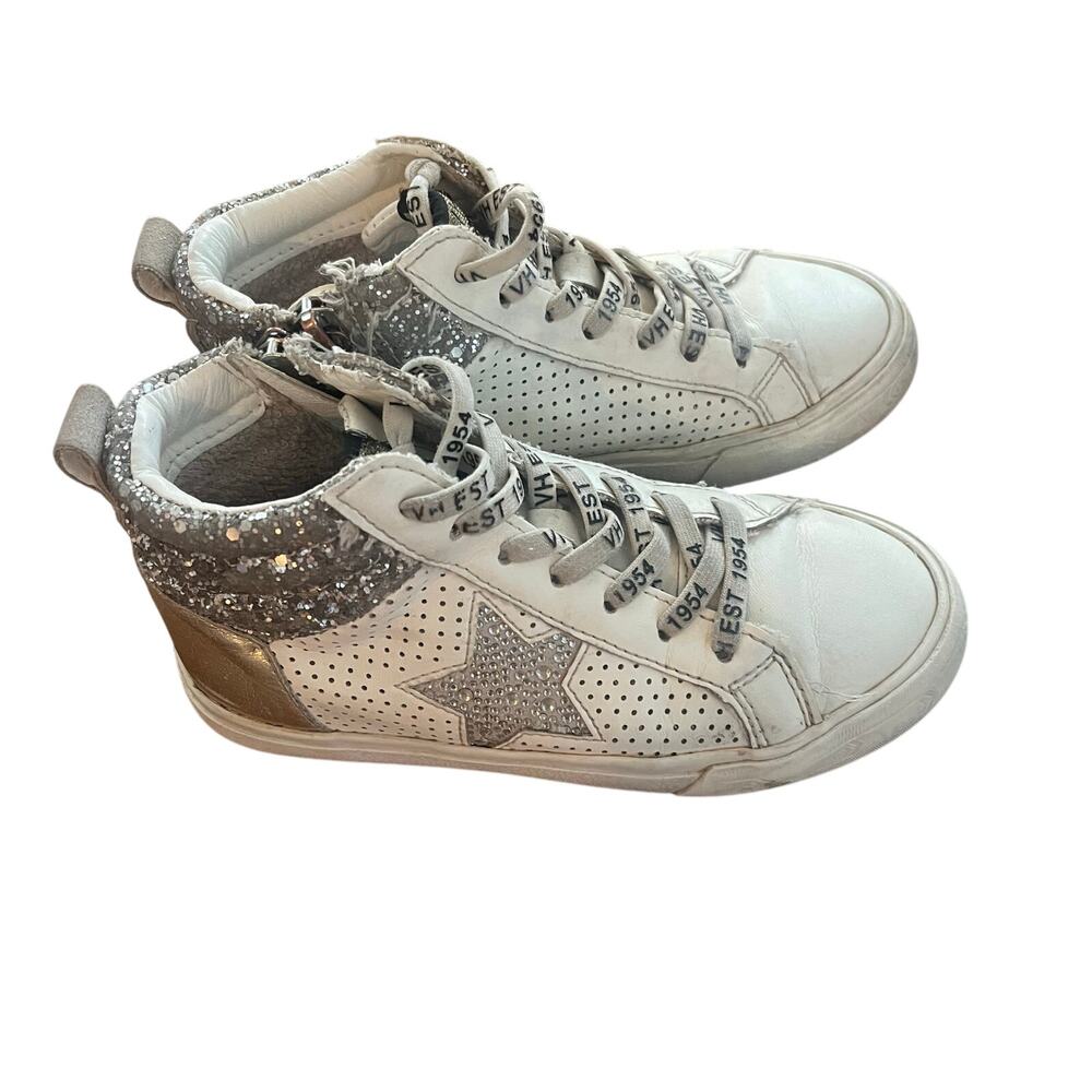 Vintage Havana LESTER Leather Glitter Star White Silver Gold High Top -Size 13.5